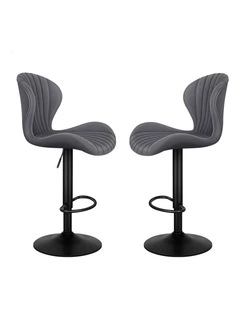 Gas Lift Air Leather Kitchen Swivel Bar Stools Set Of 2 in Grey