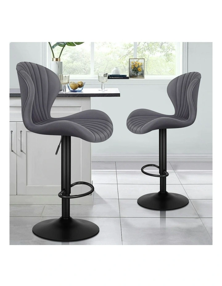 Gas Lift Air Leather Kitchen Swivel Bar Stools Set Of 2 in Grey image 2
