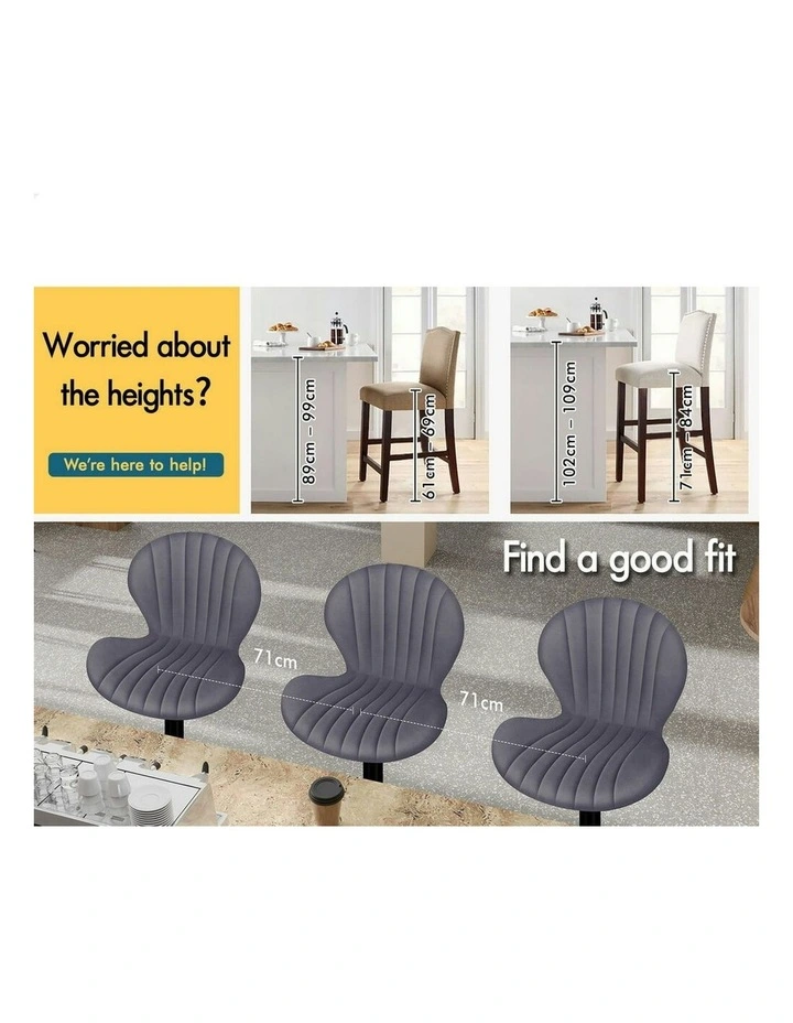 Gas Lift Air Leather Kitchen Swivel Bar Stools Set Of 2 in Grey image 3