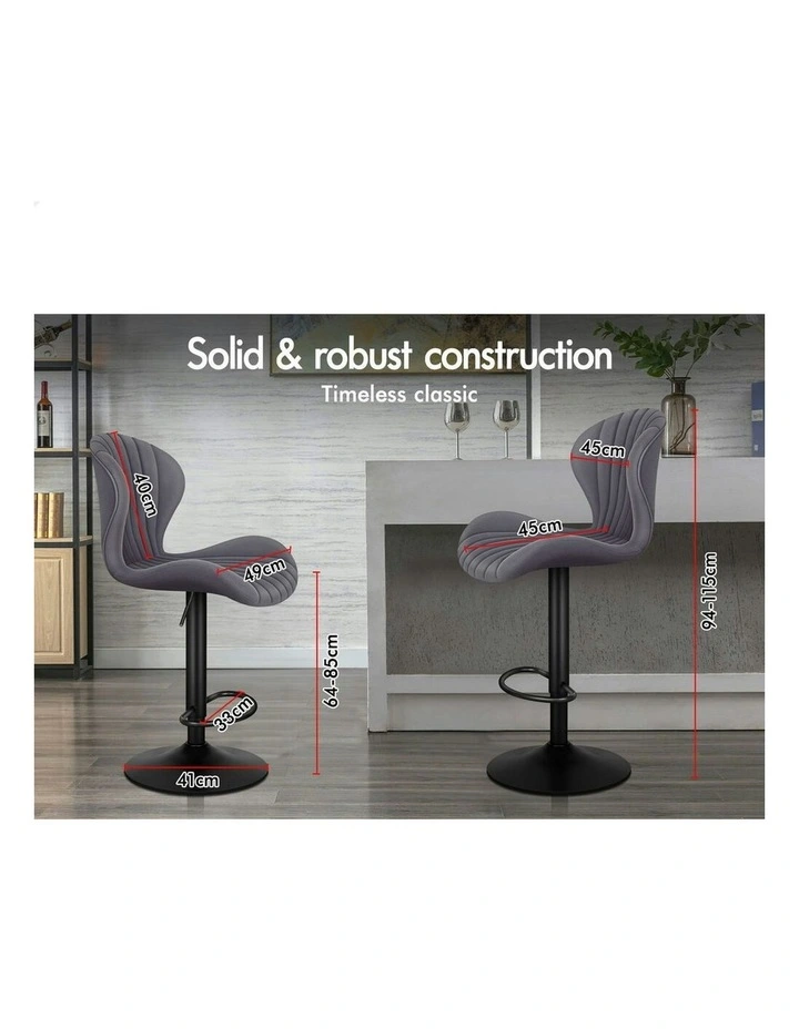Gas Lift Air Leather Kitchen Swivel Bar Stools Set Of 2 in Grey image 6