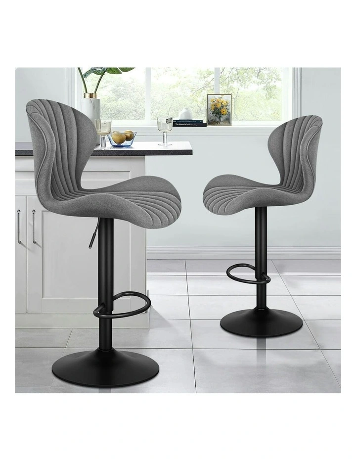 Gas Lift Fabric Kitchen Swivel Bar Stools Set Of 2 in Stella Grey image 2