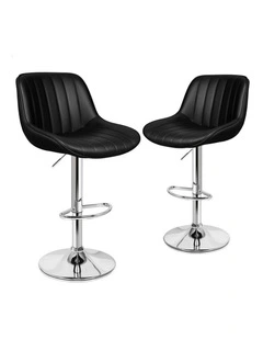 Gas Lift Leather Kitchen Swivel Bar Stools Set Of 2 in Wendy Black