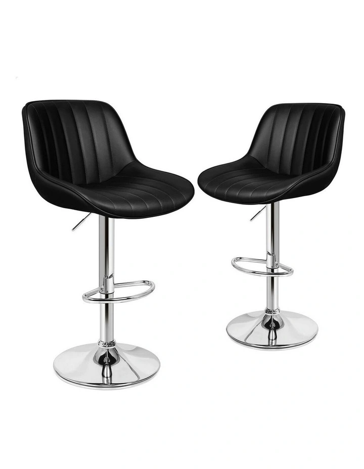 Gas Lift Leather Kitchen Swivel Bar Stools Set Of 2 in Wendy Black image 1