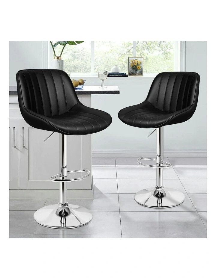 Gas Lift Leather Kitchen Swivel Bar Stools Set Of 2 in Wendy Black image 2