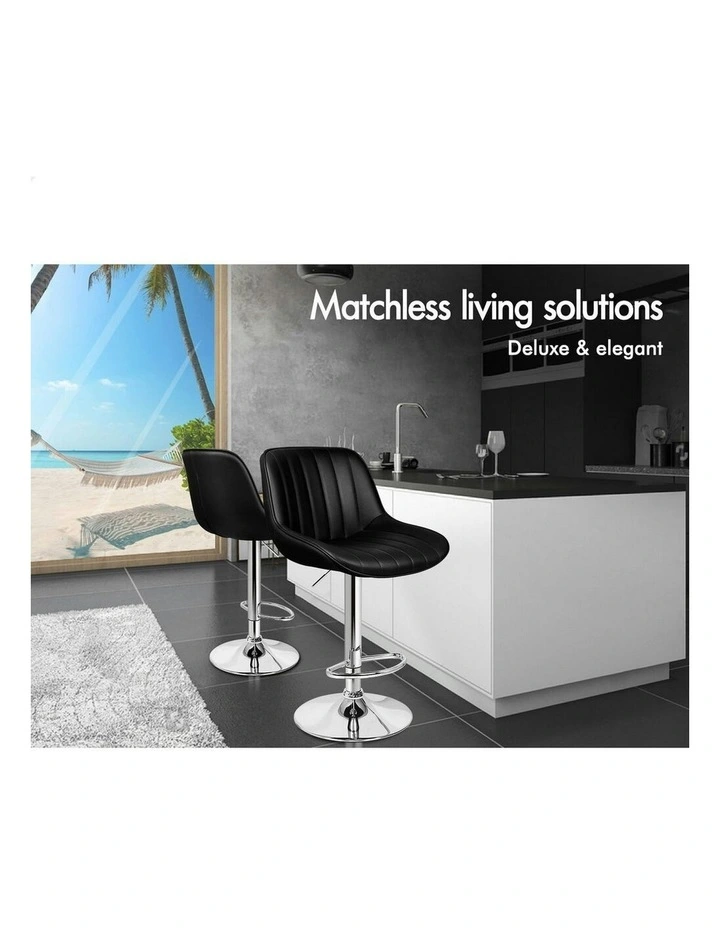 Gas Lift Leather Kitchen Swivel Bar Stools Set Of 2 in Wendy Black image 3