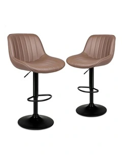 Gas Lift Leather Kitchen Swivel Bar Stools Set Of 2 in Wendy Brown