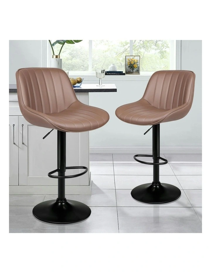 Gas Lift Leather Kitchen Swivel Bar Stools Set Of 2 in Wendy Brown image 2