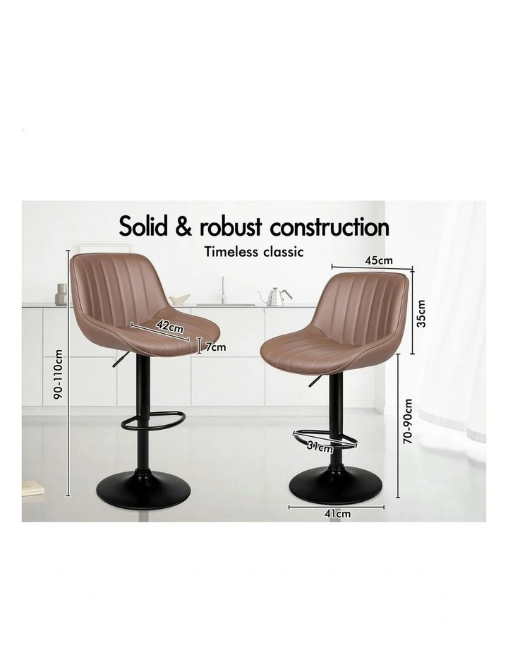 Gas Lift Leather Kitchen Swivel Bar Stools Set Of 2 in Wendy Brown image 7