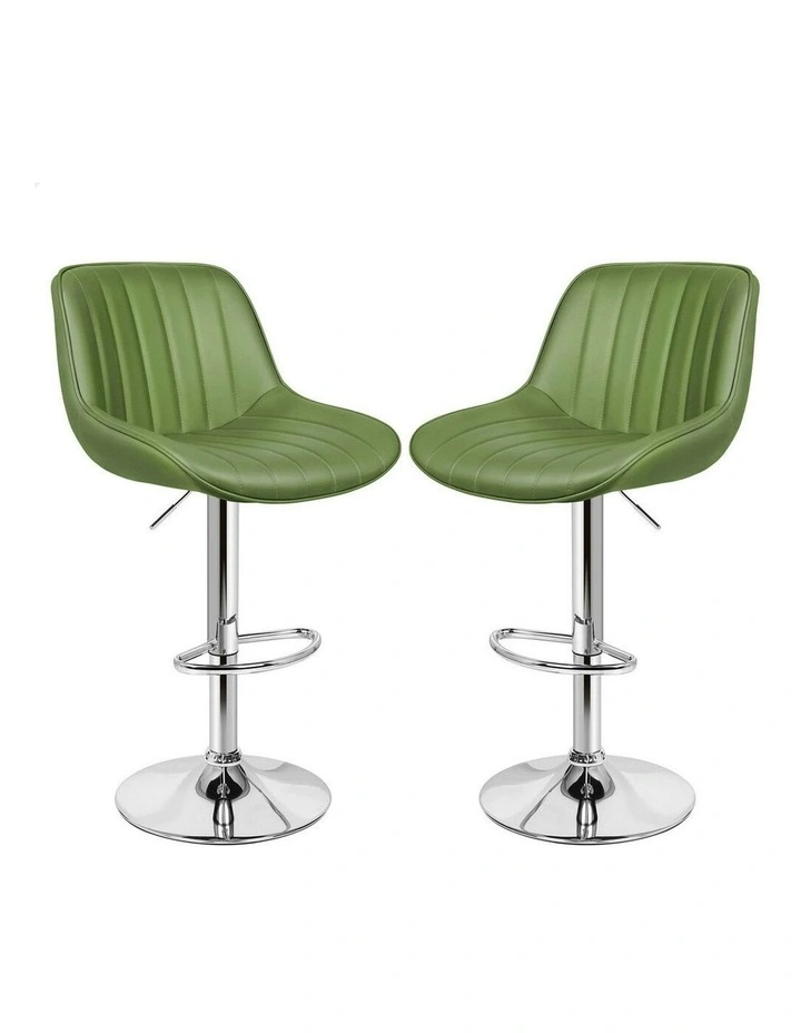 Gas Lift Leather Kitchen Swivel Bar Stools Set Of 2 in Avocado Green image 1
