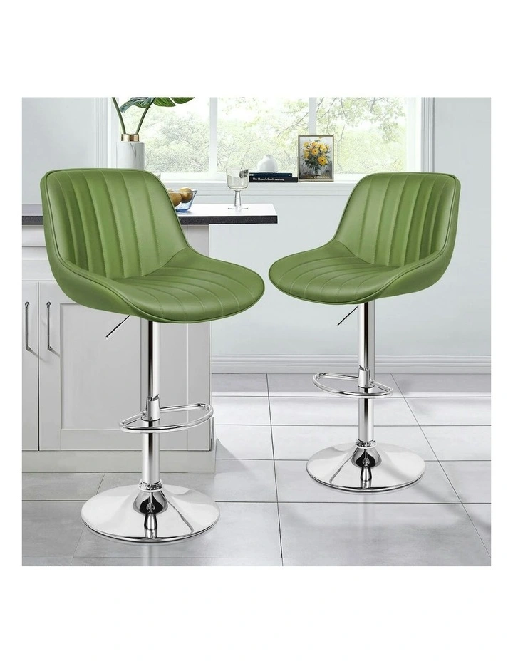 Gas Lift Leather Kitchen Swivel Bar Stools Set Of 2 in Avocado Green image 2