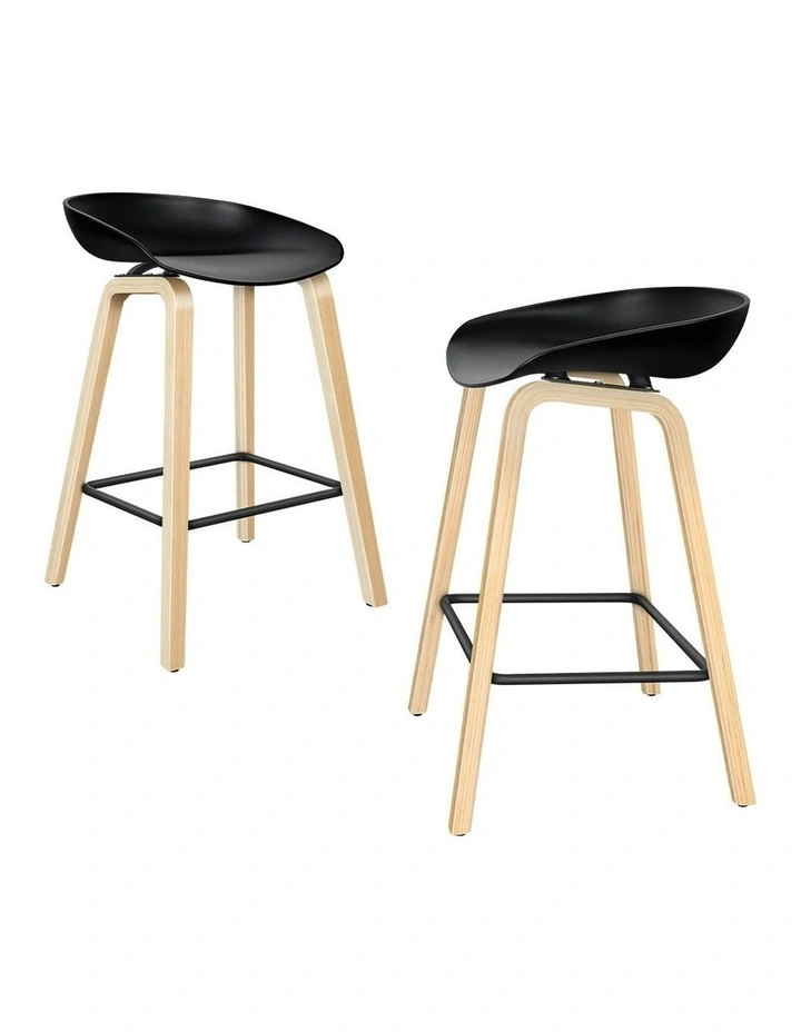 Wooden Bar Stools Set Of 2 in Black image 1