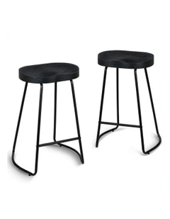Wooden Tractor Kitchen Vintage Bar Stools Set Of 2 65cm in Black