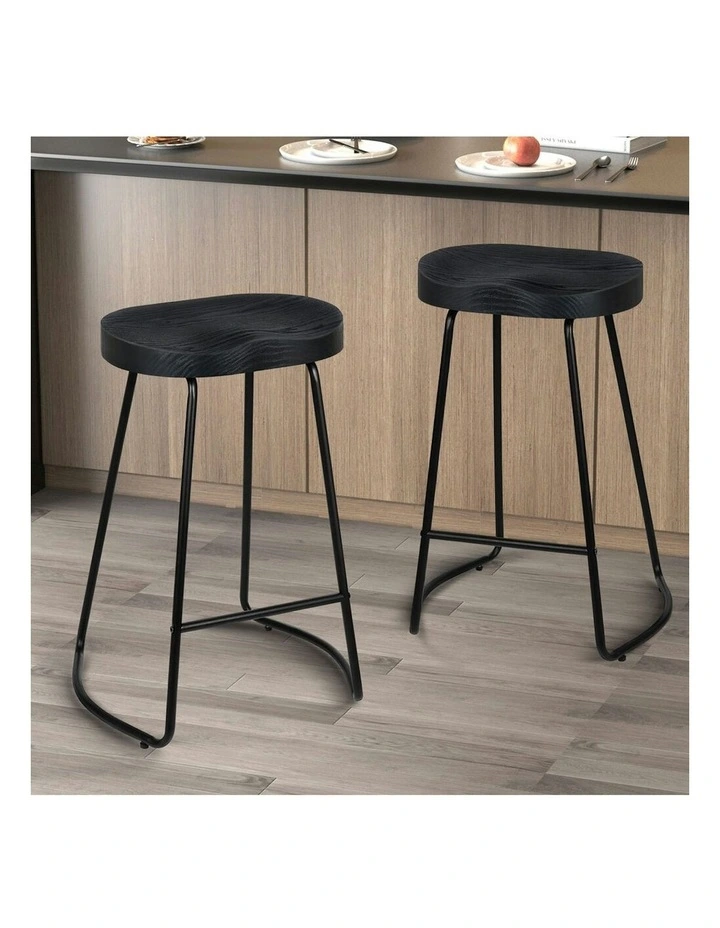 Wooden Tractor Kitchen Vintage Bar Stools Set Of 2 65cm in Black image 2