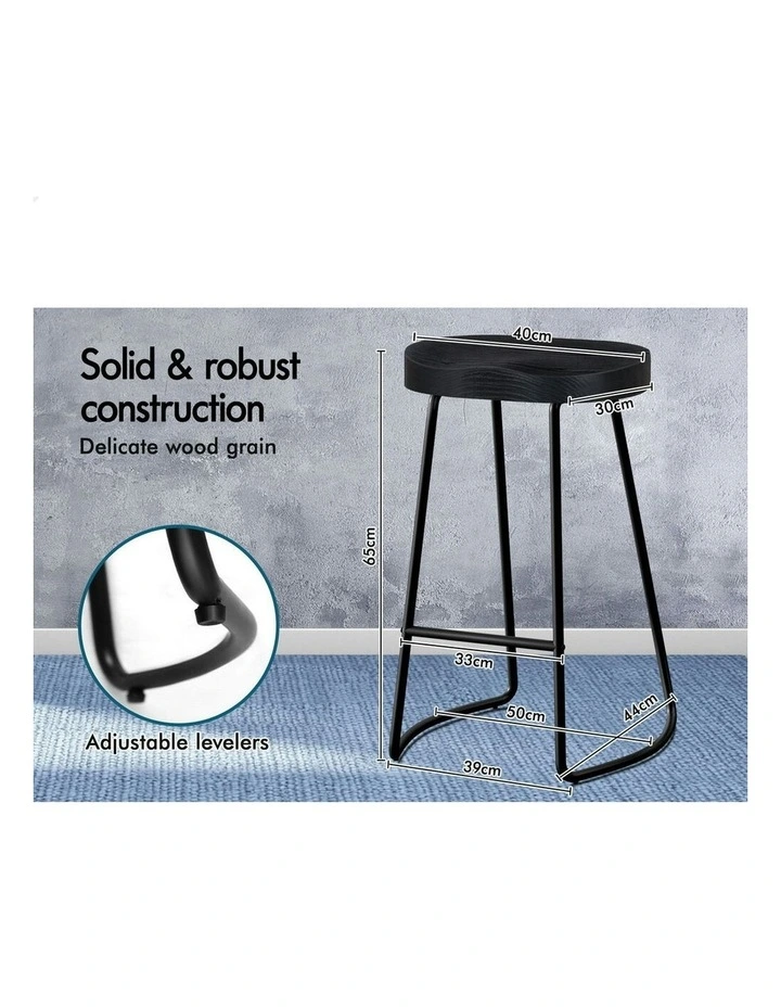 Wooden Tractor Kitchen Vintage Bar Stools Set Of 2 65cm in Black image 4