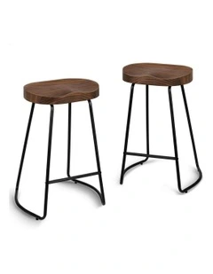 Wooden Tractor Kitchen Vintage Bar Stools Set Of 2 65cm in Dark Wood