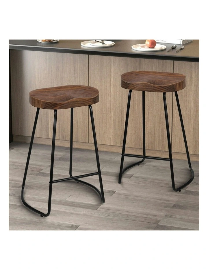 Wooden Tractor Kitchen Vintage Bar Stools Set Of 2 65cm in Dark Wood image 2