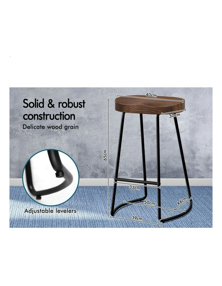Wooden Tractor Kitchen Vintage Bar Stools Set Of 2 65cm in Dark Wood image 5