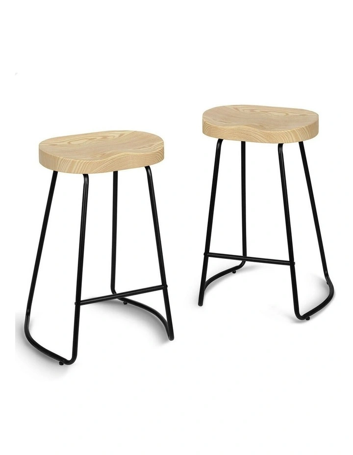 Wooden Tractor Kitchen Vintage Bar Stools Set Of 2 65cm in Natural image 1