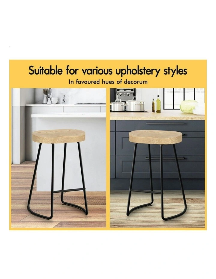 Wooden Tractor Kitchen Vintage Bar Stools Set Of 2 65cm in Natural image 4