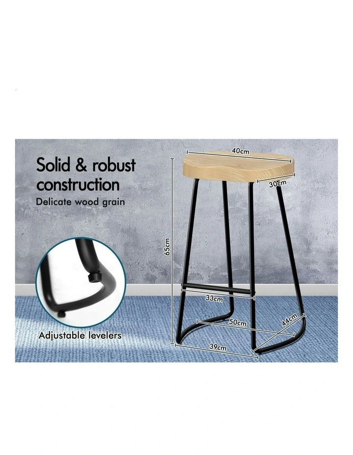 Wooden Tractor Kitchen Vintage Bar Stools Set Of 2 65cm in Natural image 6