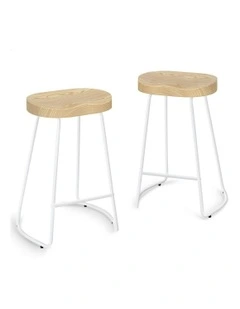 Wooden Tractor Kitchen Vintage Bar Stools Set Of 2 65cm in White
