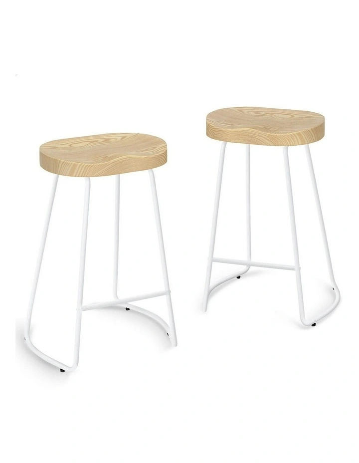 Wooden Tractor Kitchen Vintage Bar Stools Set Of 2 65cm in White image 1