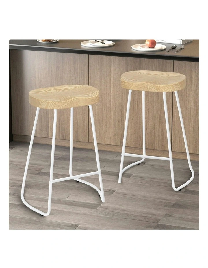 Wooden Tractor Kitchen Vintage Bar Stools Set Of 2 65cm in White image 2