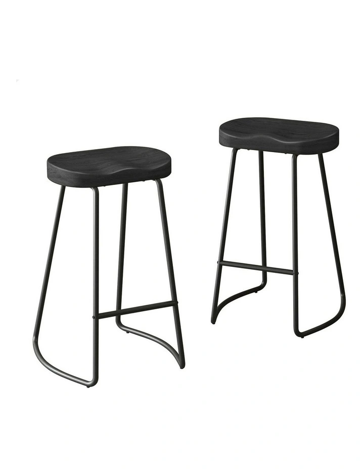 Wooden Tractor Kitchen Vintage Bar Stools Set Of 2 75cm in Black image 1