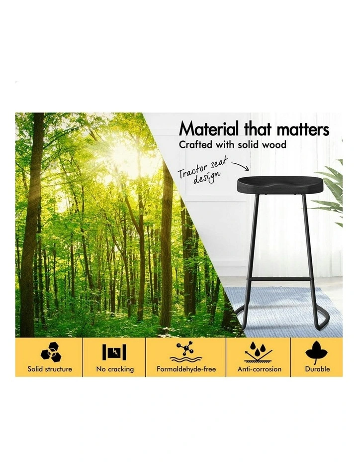 Wooden Tractor Kitchen Vintage Bar Stools Set Of 2 75cm in Black image 6