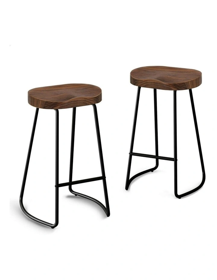 Wooden Tractor Kitchen Vintage Bar Stools Set Of 2 75cm in Brown image 1