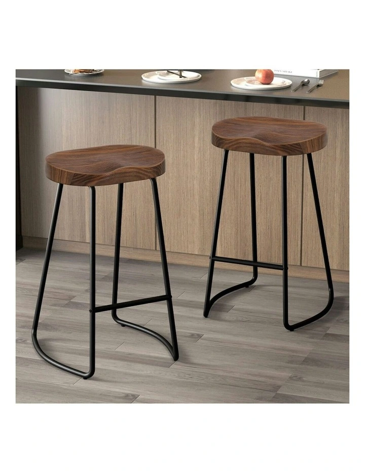 Wooden Tractor Kitchen Vintage Bar Stools Set Of 2 75cm in Brown image 2