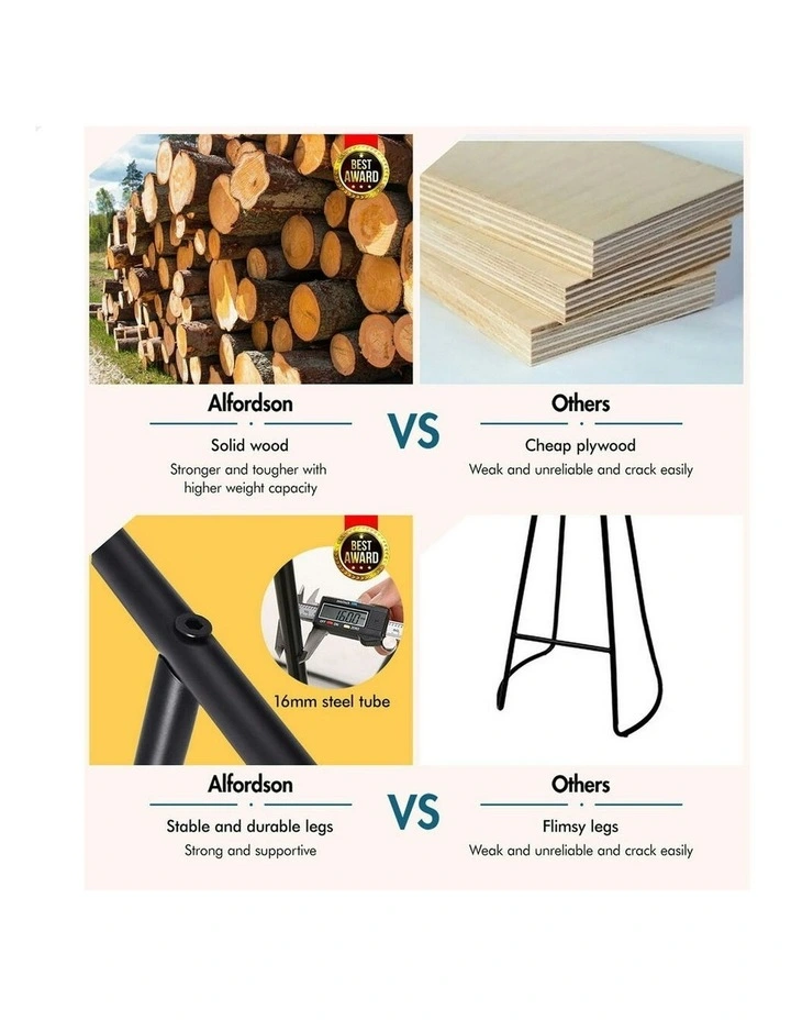 Wooden Tractor Kitchen Vintage Bar Stools Set Of 2 75cm in Brown image 6