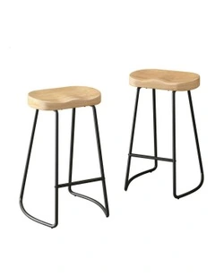 Wooden Tractor Kitchen Vintage Bar Stools Set Of 2 75cm in Natural