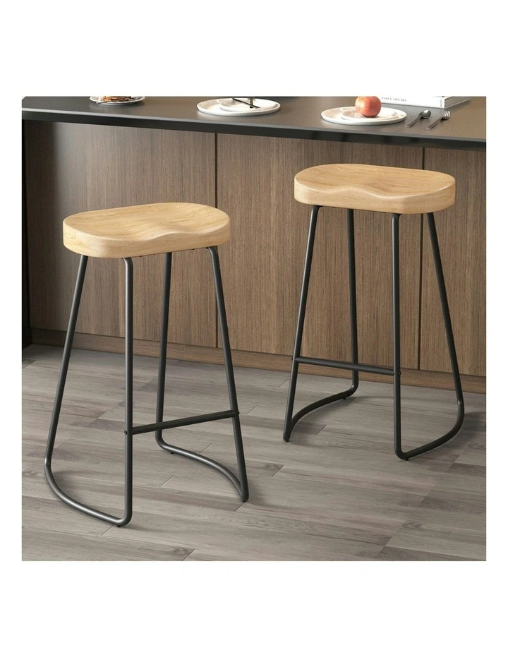 Wooden Tractor Kitchen Vintage Bar Stools Set Of 2 75cm in Natural image 2