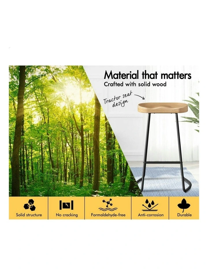 Wooden Tractor Kitchen Vintage Bar Stools Set Of 2 75cm in Natural image 6