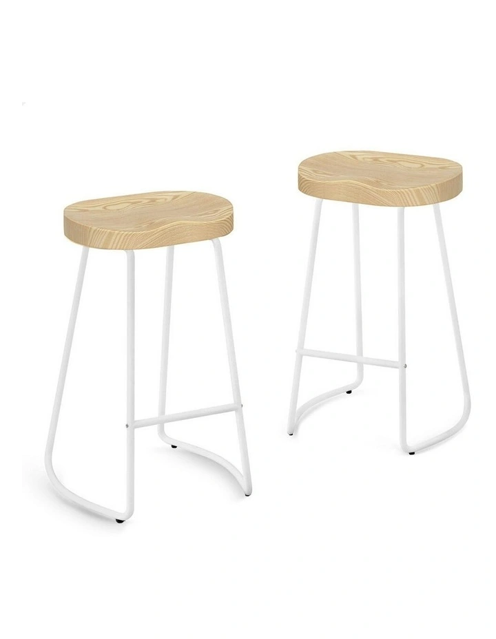 Wooden Tractor Kitchen Vintage Bar Stools Set Of 2 75cm in White image 1
