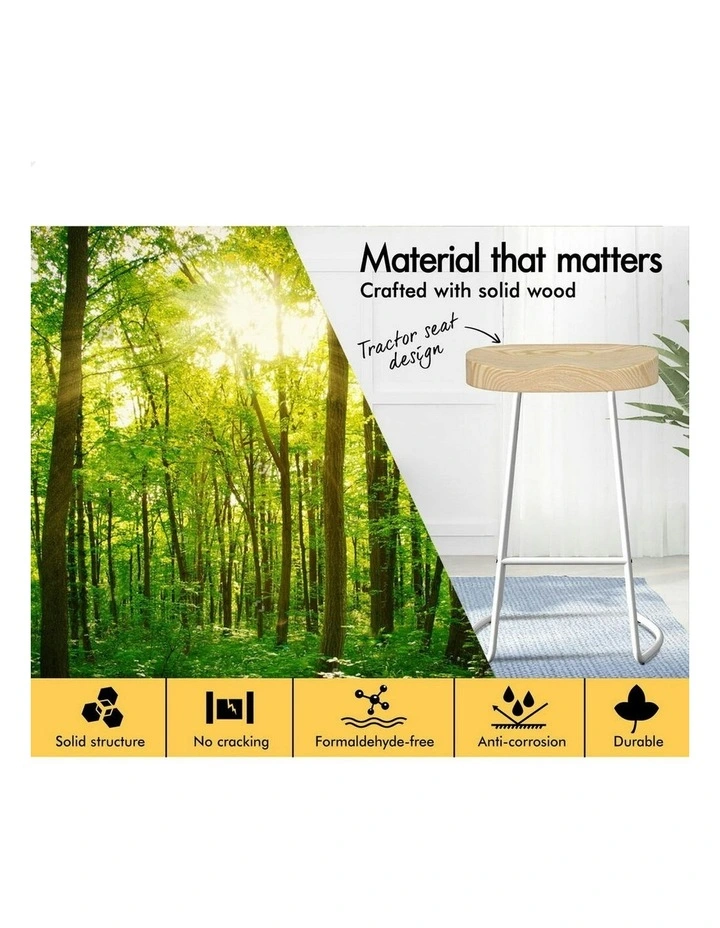 Wooden Tractor Kitchen Vintage Bar Stools Set Of 2 75cm in White image 5