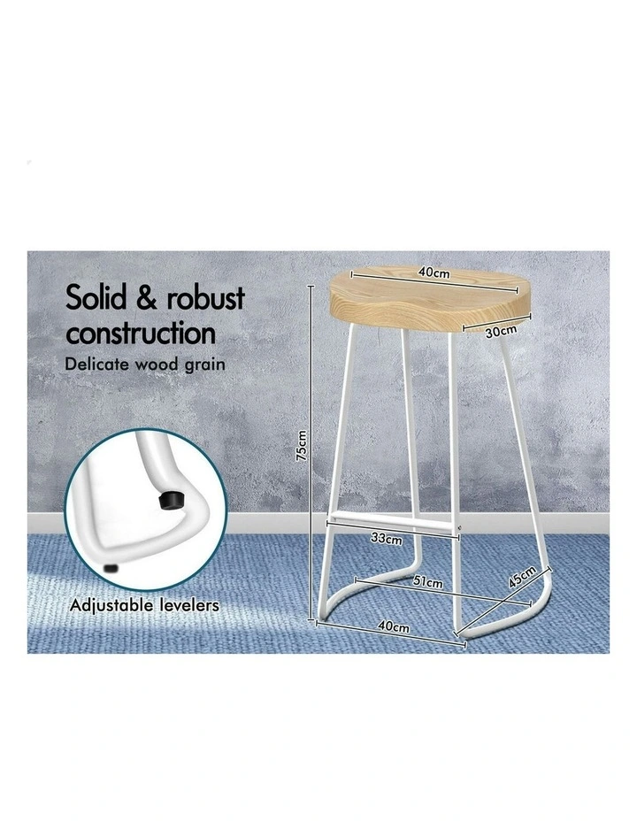 Wooden Tractor Kitchen Vintage Bar Stools Set Of 2 75cm in White image 6