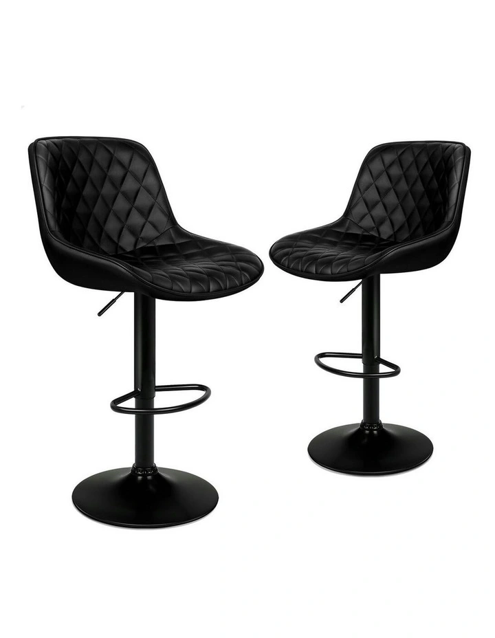 Kitchen Swivel Xena Gas Lift Leather Bar Stools Chairs 2x in All Black image 1