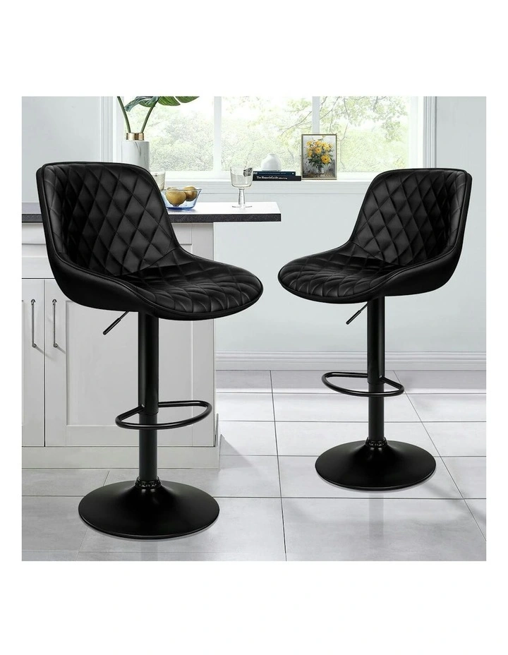 Kitchen Swivel Xena Gas Lift Leather Bar Stools Chairs 2x in All Black image 2