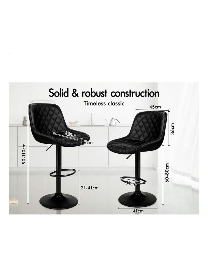 Kitchen Swivel Xena Gas Lift Leather Bar Stools Chairs 2x in All Black image 7