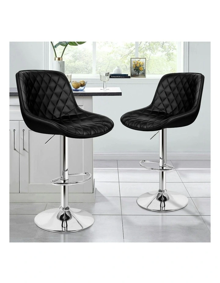 Kitchen Swivel Xena Gas Lift Leather Bar Stools Chairs x2 in Black image 2