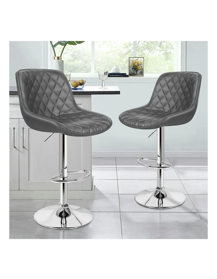 Kitchen Swivel Xena Gas Lift Leather Bar Stools Chairs 2x in Grey image 2