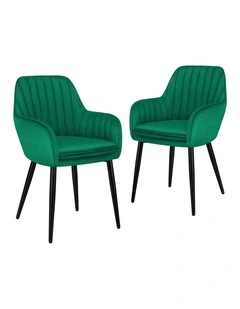 Kitchen Lounge Padded Seat Sofa Velvet Armchair Dining Chair 2x in Green