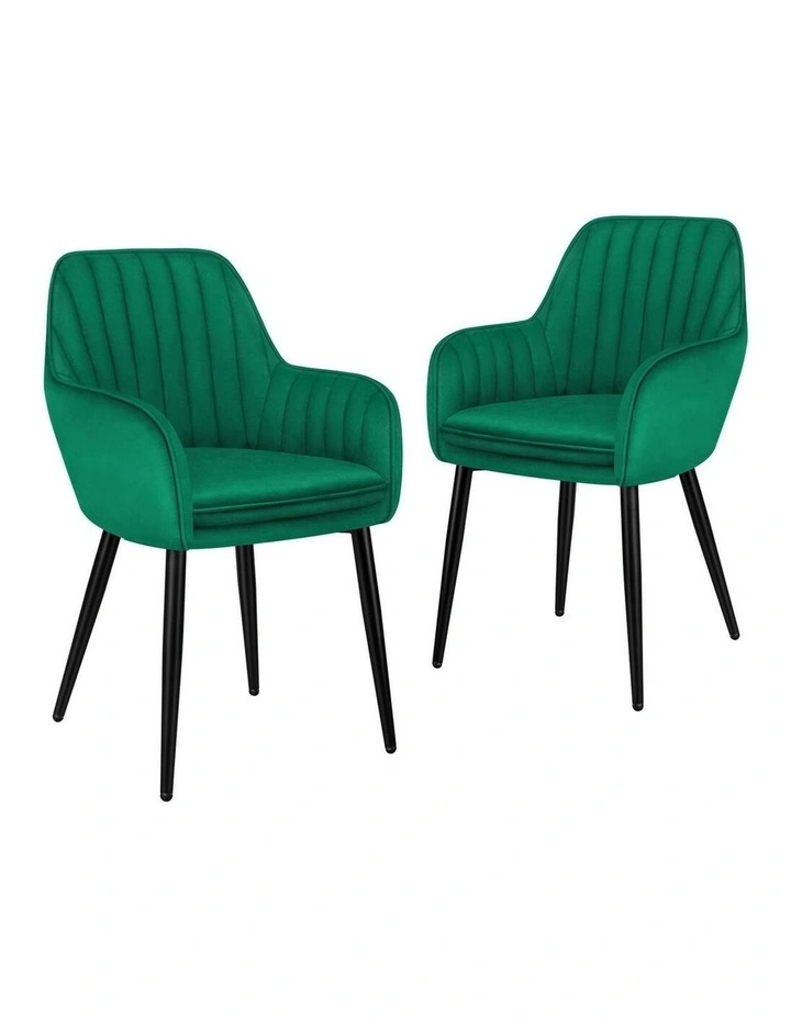 Kitchen Lounge Padded Seat Sofa Velvet Armchair Dining Chair 2x in Green image 1