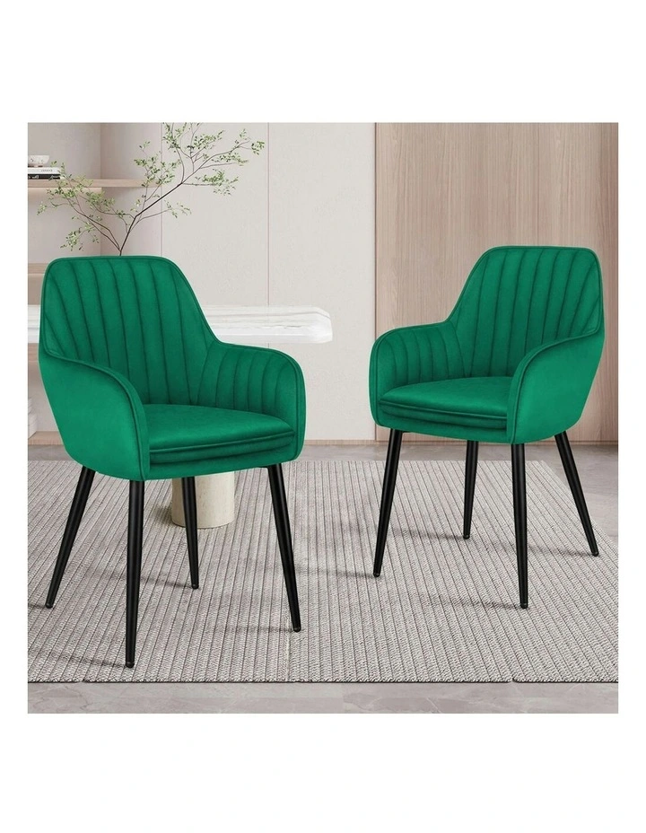 Kitchen Lounge Padded Seat Sofa Velvet Armchair Dining Chair 2x in Green image 2