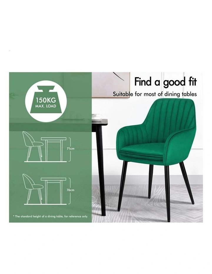 Kitchen Lounge Padded Seat Sofa Velvet Armchair Dining Chair 2x in Green image 3