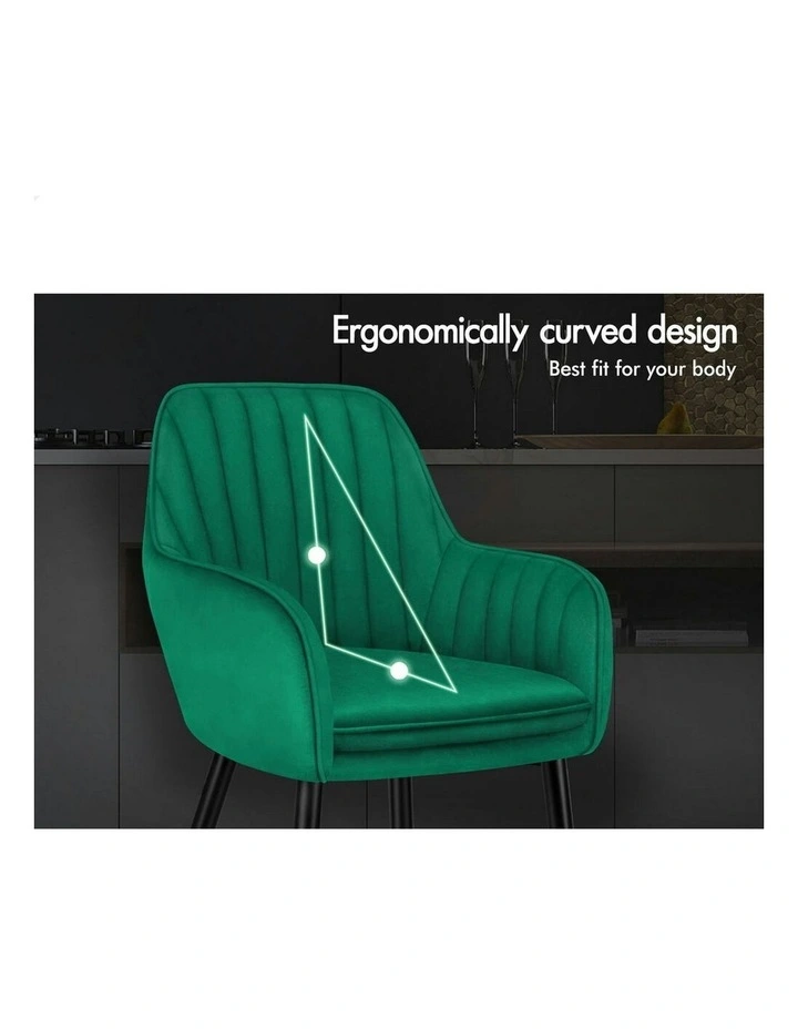 Kitchen Lounge Padded Seat Sofa Velvet Armchair Dining Chair 2x in Green image 4
