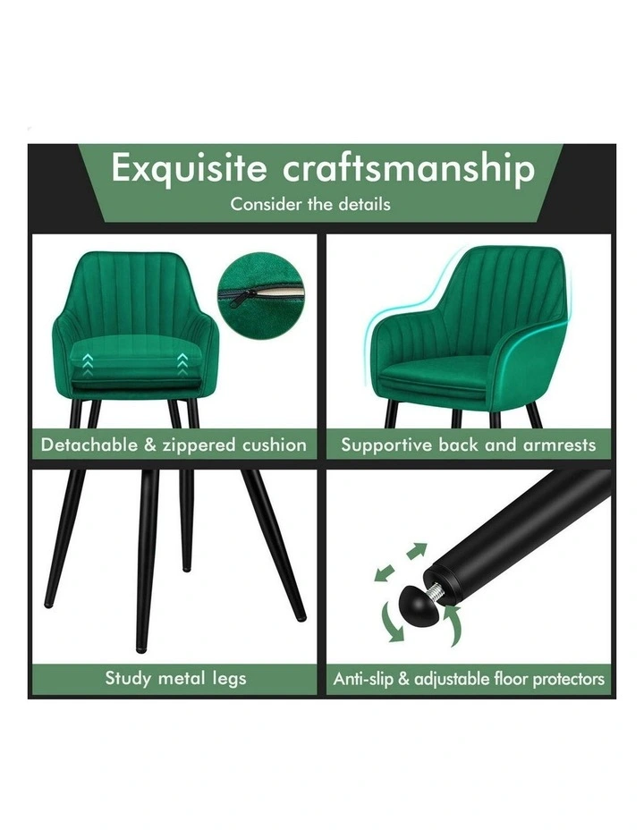 Kitchen Lounge Padded Seat Sofa Velvet Armchair Dining Chair 2x in Green image 6