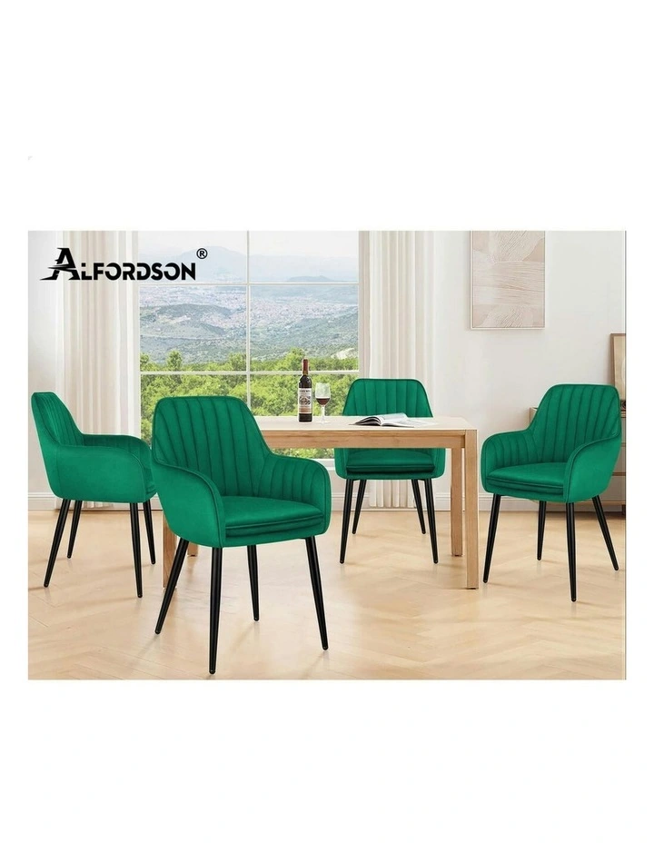 Kitchen Lounge Padded Seat Sofa Velvet Armchair Dining Chair 2x in Green image 7